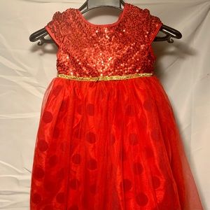 Girls red sequin & tulle dress gold belt